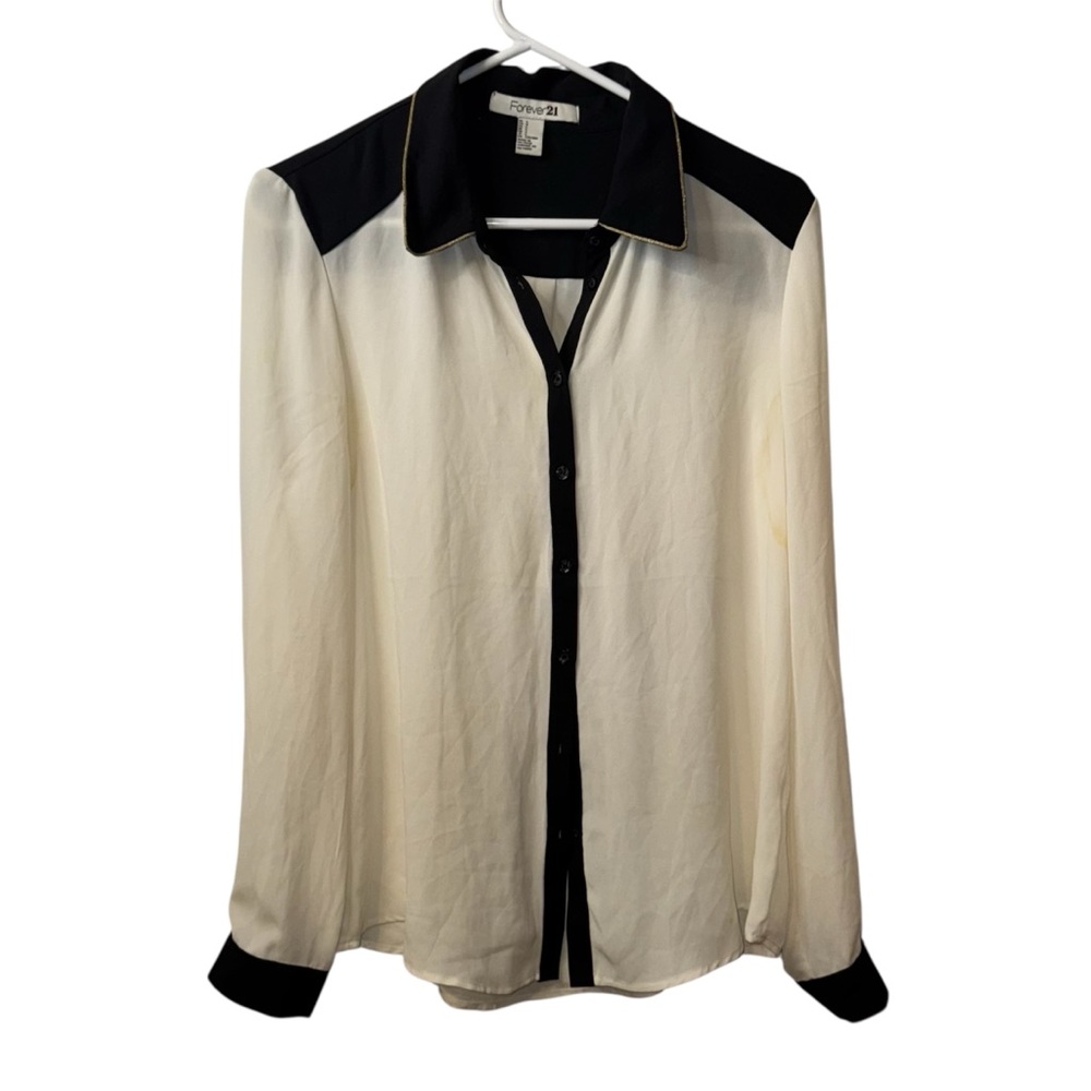 Forever 21 Black and Cream Button up Blouse (L)